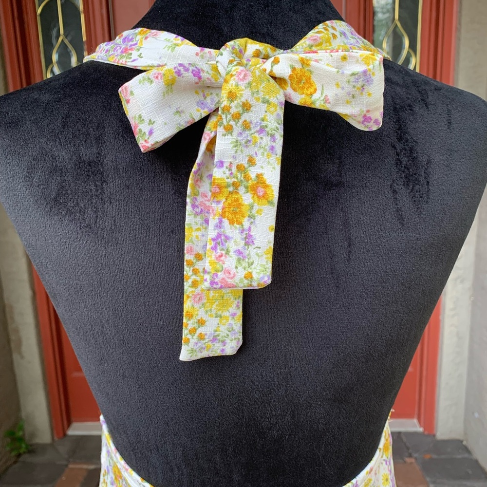 Cottagecore Floral Halter Tie-Neck Backless Dress